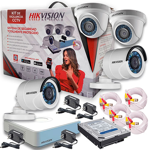Cámaras De Seguridad KIT CCTV Hikvision Mini Dvr 4 Canales+4 Cámaras