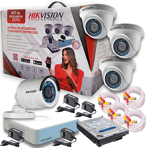 Cámaras De Seguridad KIT CCTV Hikvision Mini Dvr 4 Canales+4